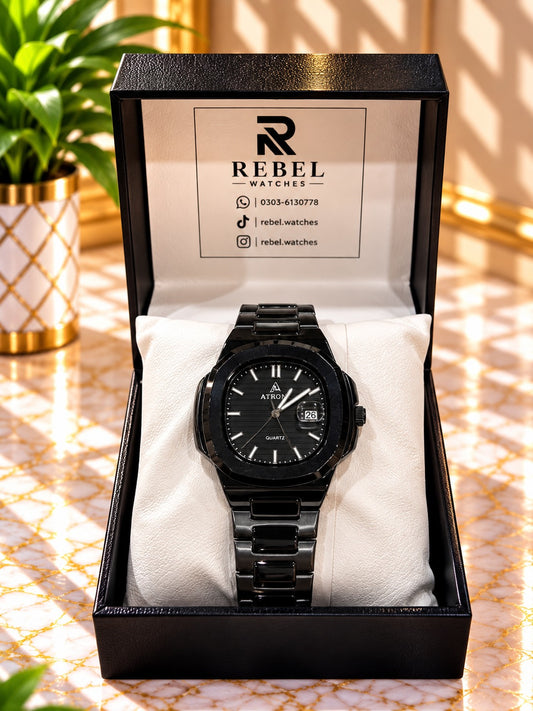 Atron Black Ceramic Date Watch