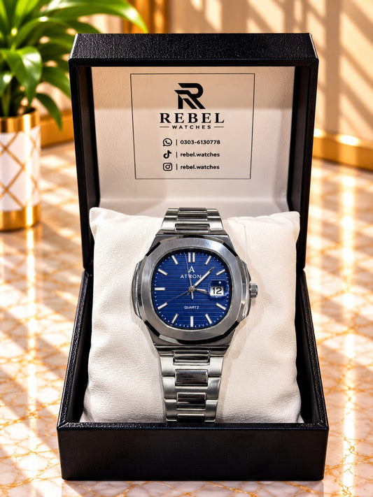 Atron Silver Blue Dial Watch