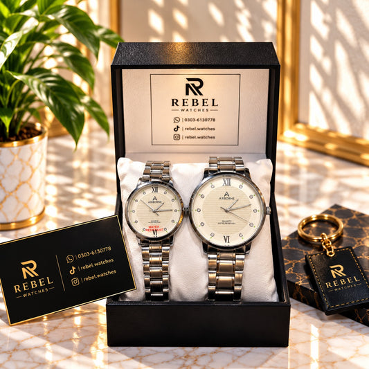 Arborne Silver Couple Watch Set