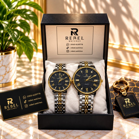 Airborne Two-Tone Black Couple Watch Set